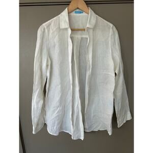 J. McLaughlin White 100%Linen ButtonDown LongSleeve Relaxed Fit quiet luxury